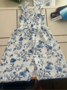 btween White & Blue Floral Smocked One-Piece